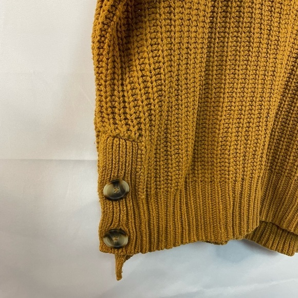 Madewell chunky cotton sweater. A mustardy gold color with cute buttons. - Picture 3 of 5